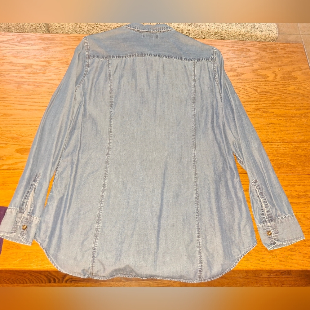 Lands End Womens Button Up Shirt 16 Petite Flap Pockets Chambray - Picture 4 of 4